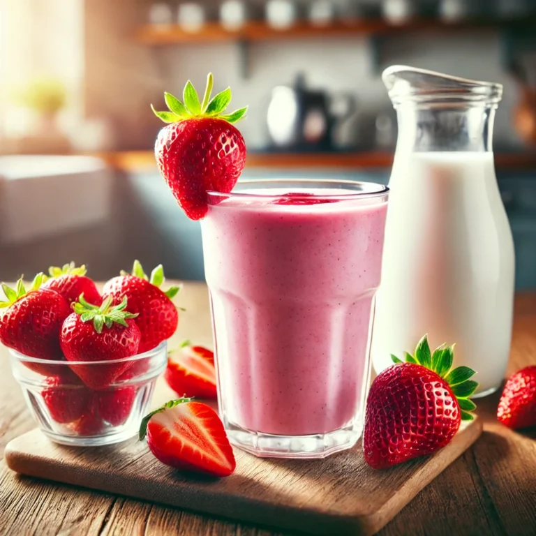 Realistische aardbeien-smoothie gemaakt met aardbeien en melk